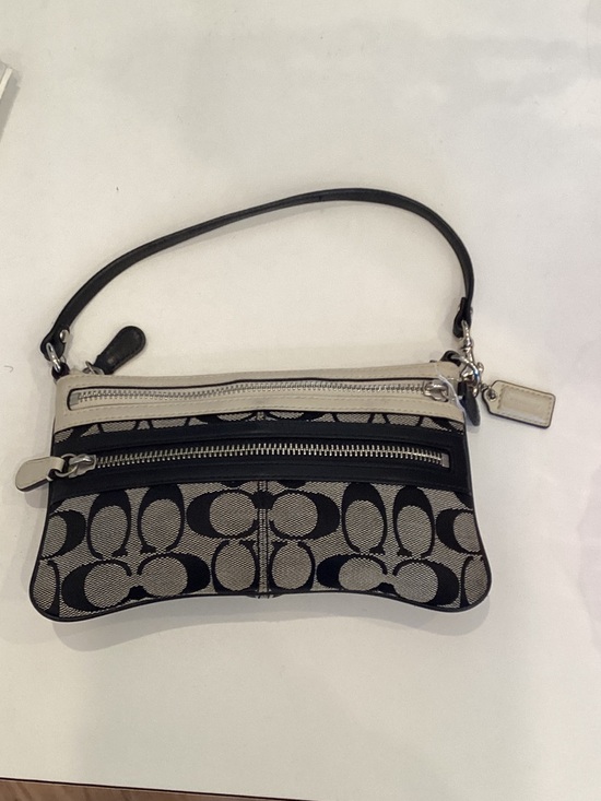 Coach Handbags - Coach Black and Cream Signature Wristlet Clutch